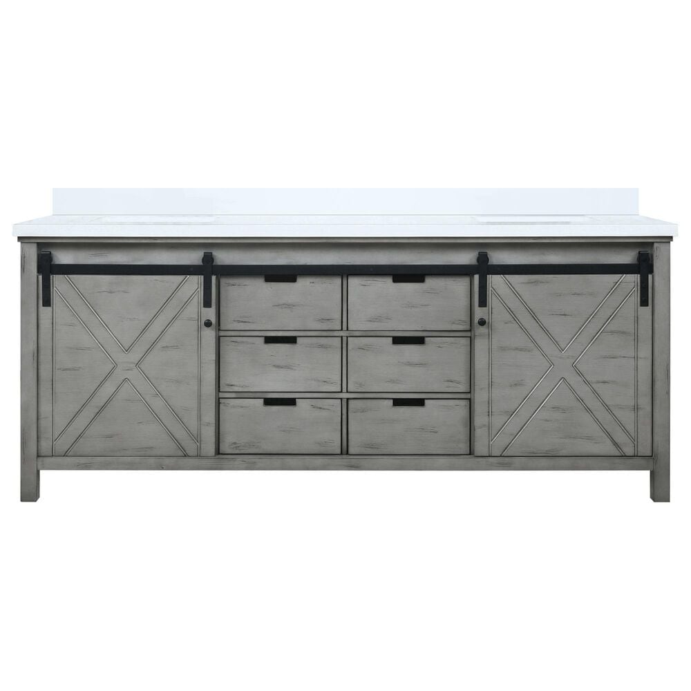 Lexora Home Marsyas 80&quot; Double Bathroom Vanity in Ash Grey with 2 cm White Cultured Marble Top and Rectangular Sinks, , large