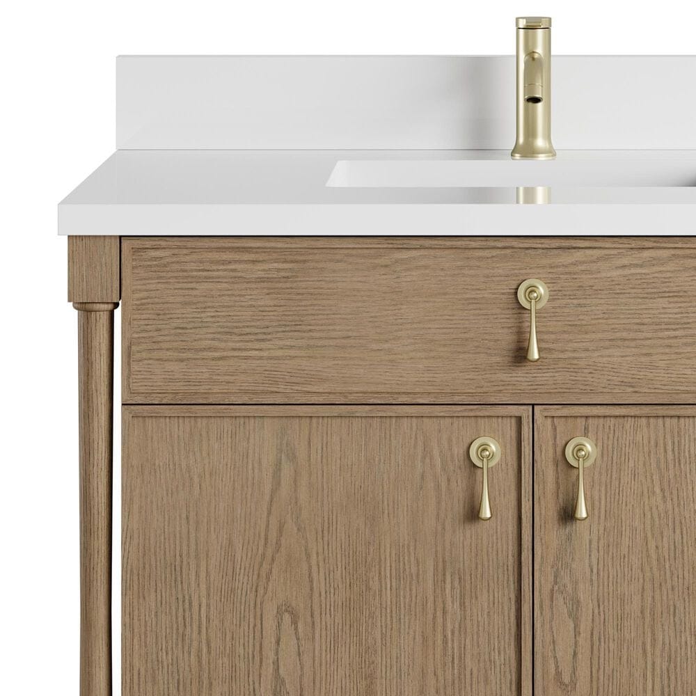 James Martin Kinnsden 36" Single Bathroom Vanity in Weathered Oak with Single Hole 3 cm White Zeus Silestone Top and Rectangular Sink, , large
