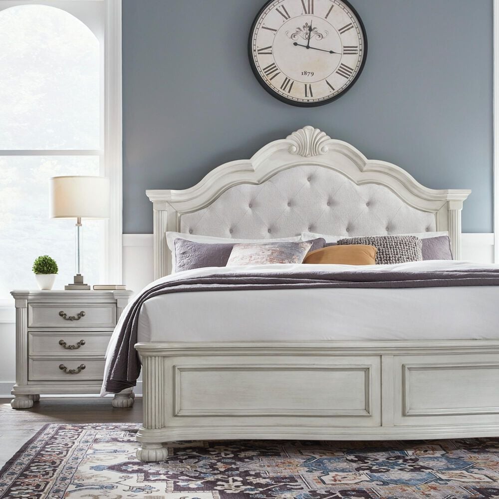 Ashley Montelaine King Upholstered Panel Bed in Antique White, , large