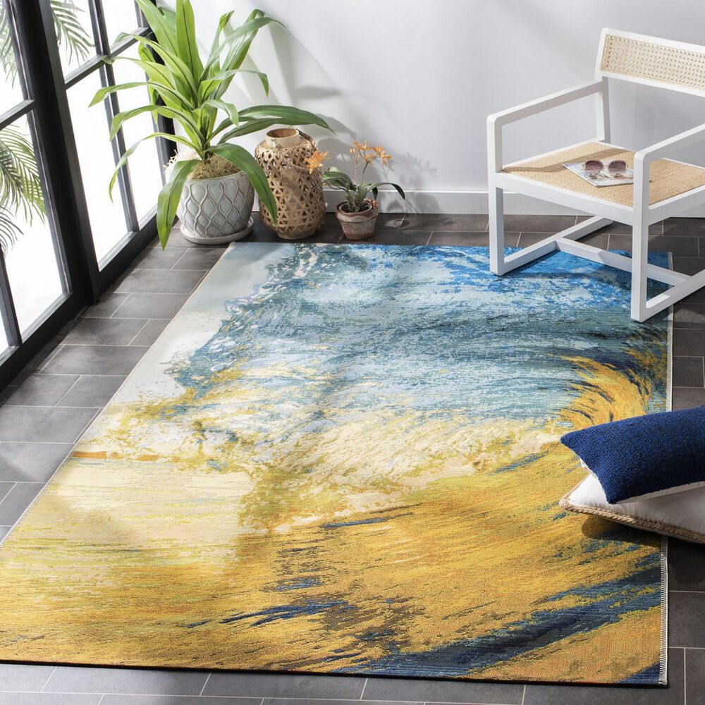 Safavieh Barbados Tropical Wave 3&#39;3&quot; x 5 Blue and Gold Indoor/Outdoor Area Rug, , large