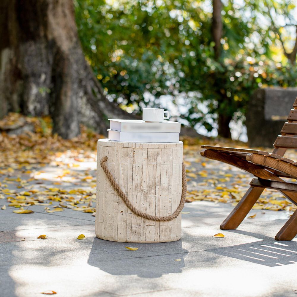 Hearth and Haven Outdoor Side Table with Braided Cord Design in Wood Brown, , large