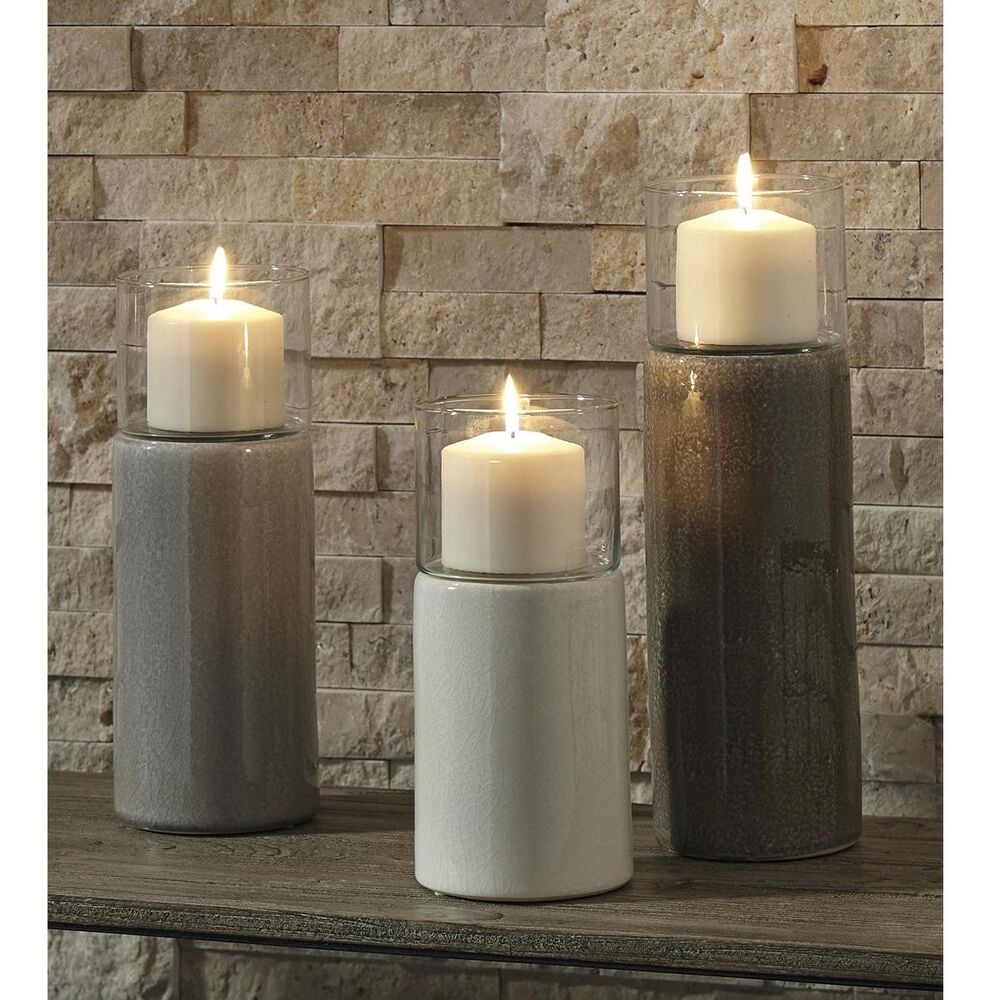 Signature Design by Ashley Deus 3-Piece Candle Holder Set in Gray, White and Brown, , large