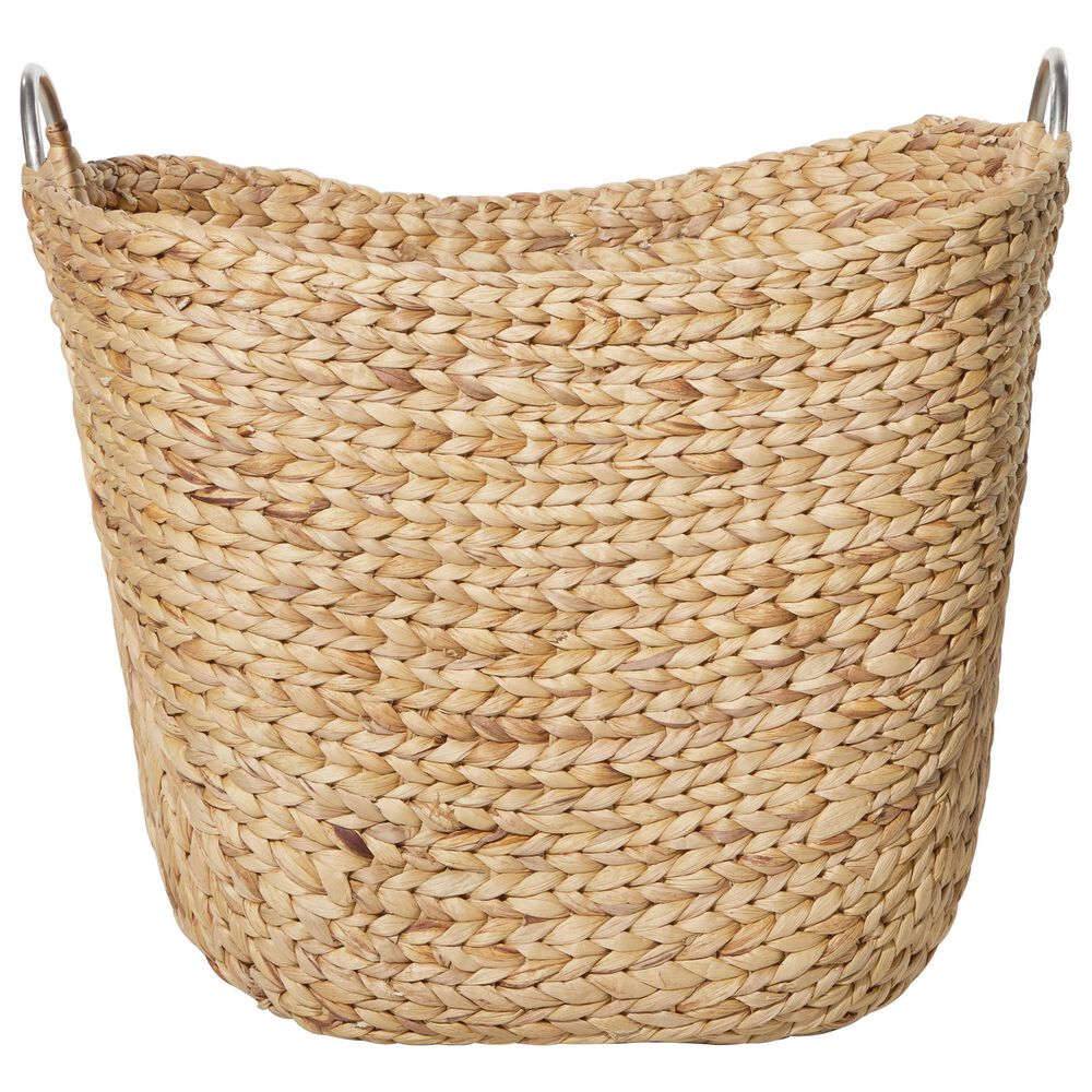 Maple and Jade Large Woven Storage Basket with Ring Metal Handles in Brown, , large