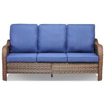 Sunwell Garden 34"H 3-Seater Outdoor Sofa with Curved Armrests and Navy Cushions in Brown, , large