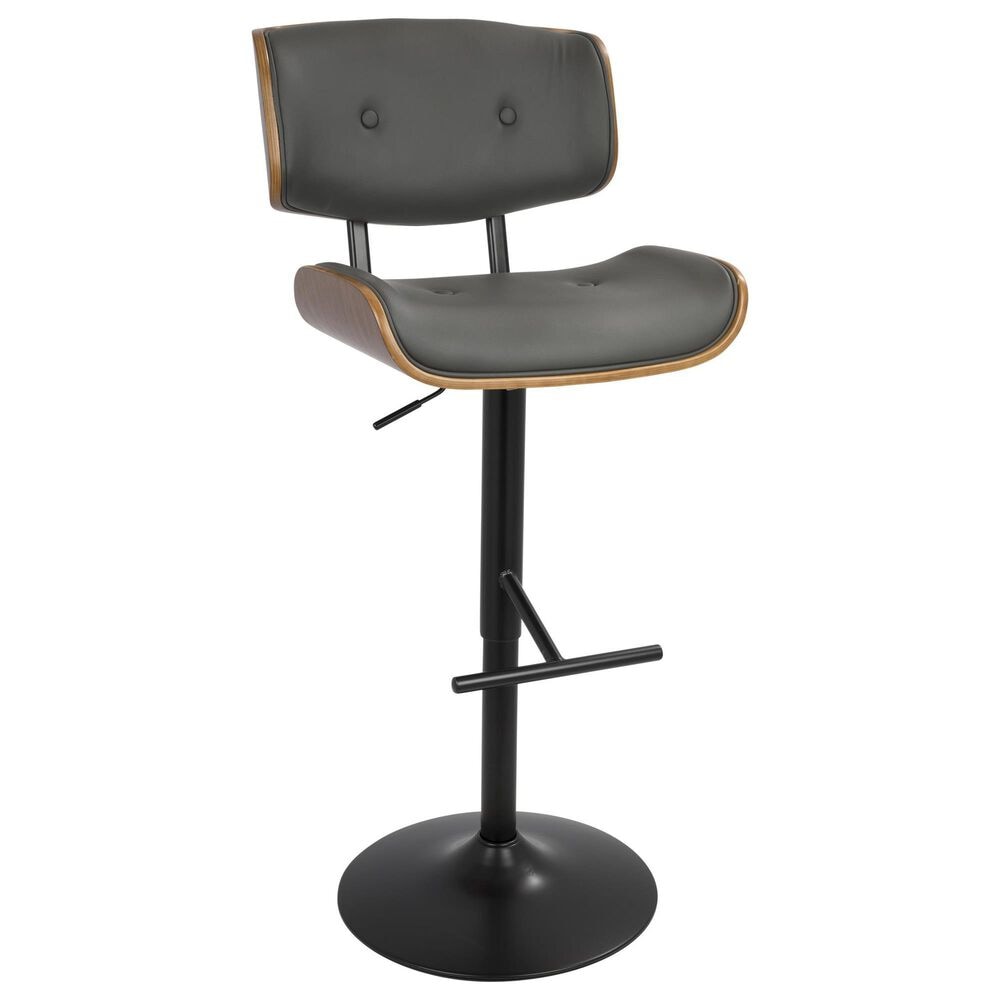 Lumisource Lombardi Swivel Adjustable Barstool with Grey Cushion in Black and Walnut, , large