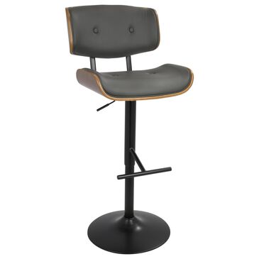 LumiSource Lombardi Swivel Adjustable Barstool with Grey Cushion in Black and Walnut, , large
