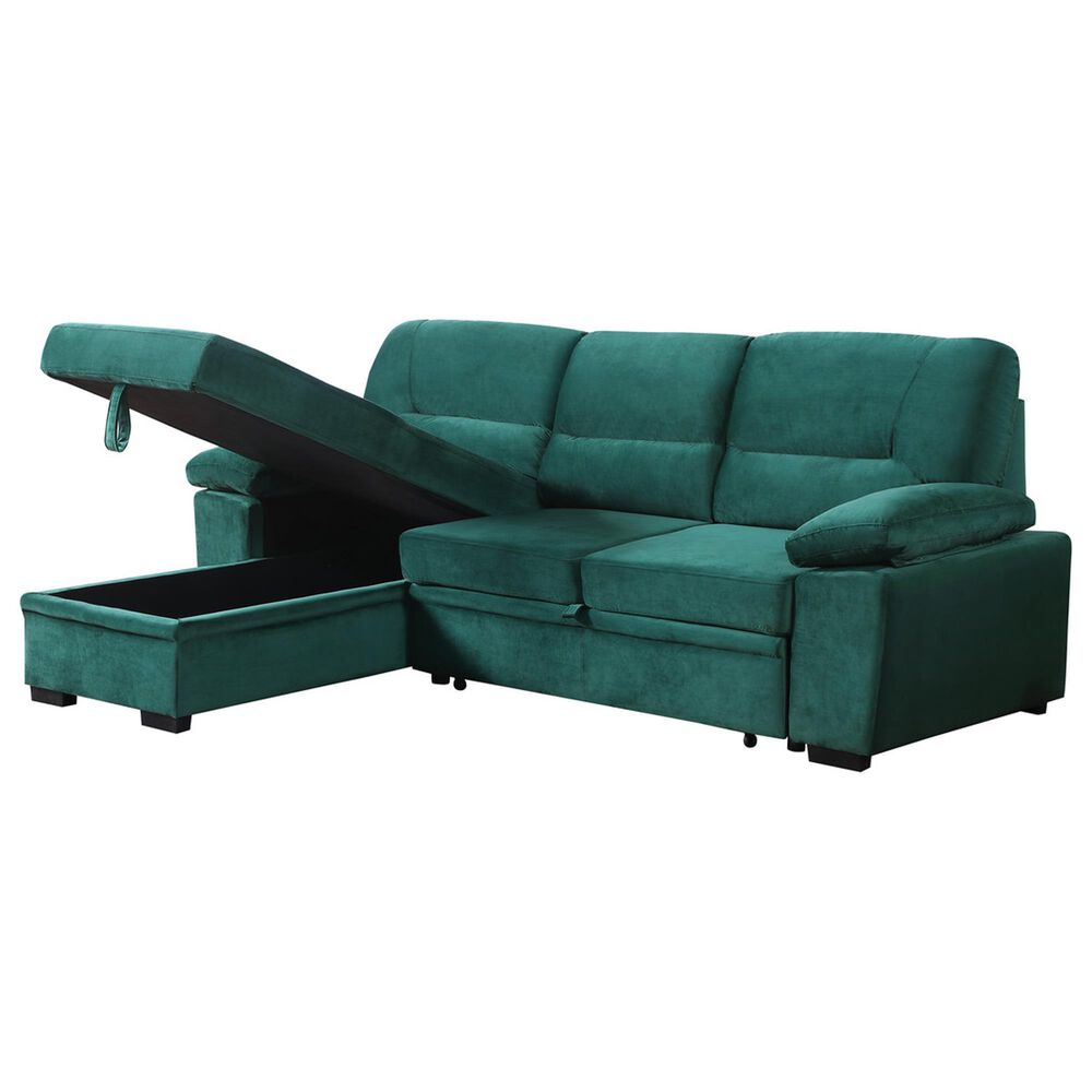 HOMLUX 97.5"W Velvet Sleeper Sectional Sofa with Reversible Storage Chaise, in Green, , large
