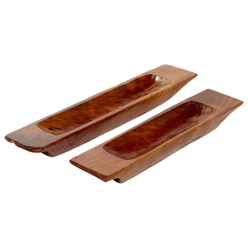 Maple and Jade Contemporary Wood Tray in Brown (Set of 2), , large