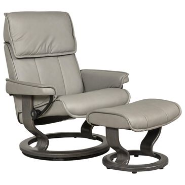 Stressless Admiral Large Classic Base Push Back Recliner in Gray, , large