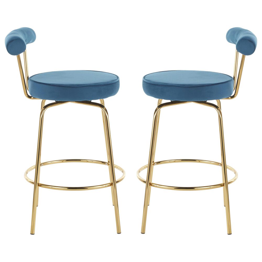 Lumisource Rhonda Counter Stool in Blue/Gold &#40;Set of 2&#41;, , large