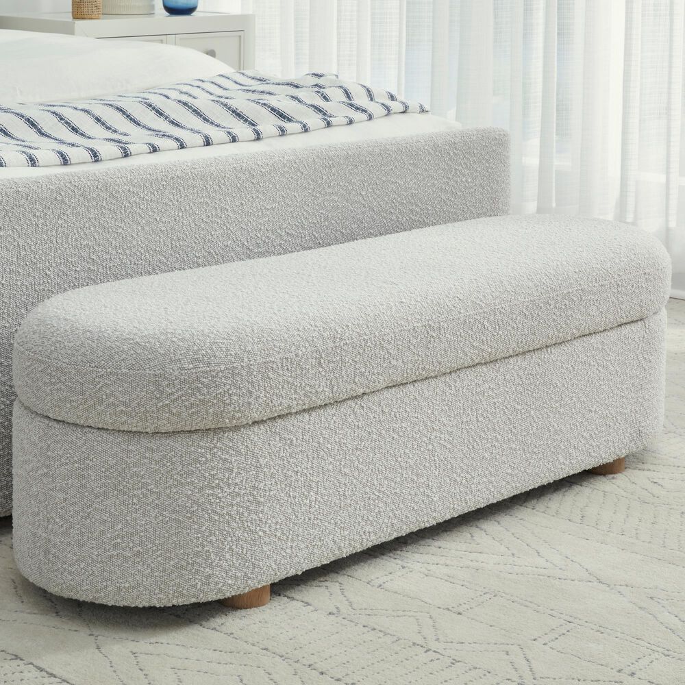 Urban Home Kiki Upholstered Hinged Storage Bench in Cotton Ball, , large