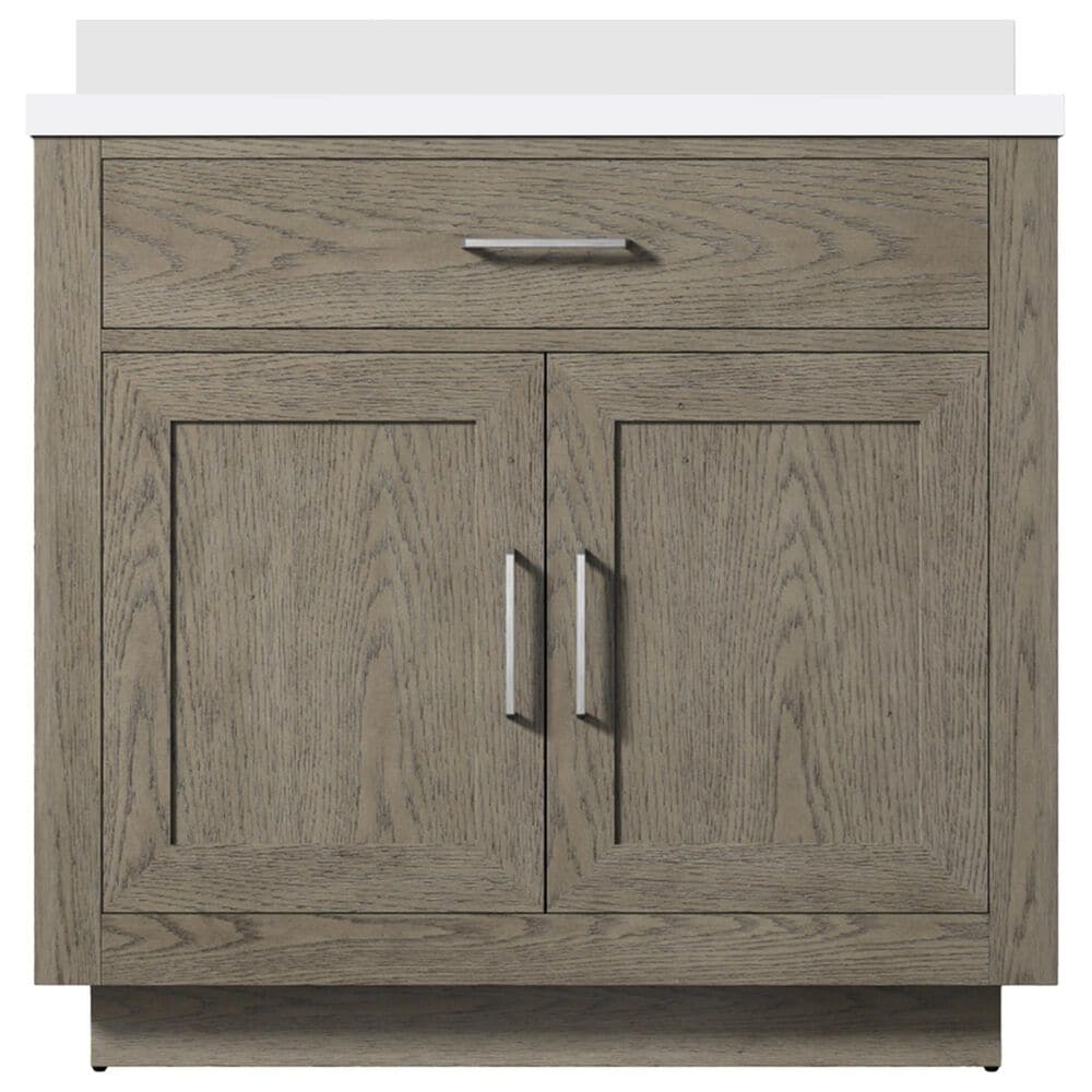 Lexora Home Abbey 36&quot; Single Bathroom Vanity in Grey Oak with 2 cm White Cultured Marble Top and Rectangular Sink, , large