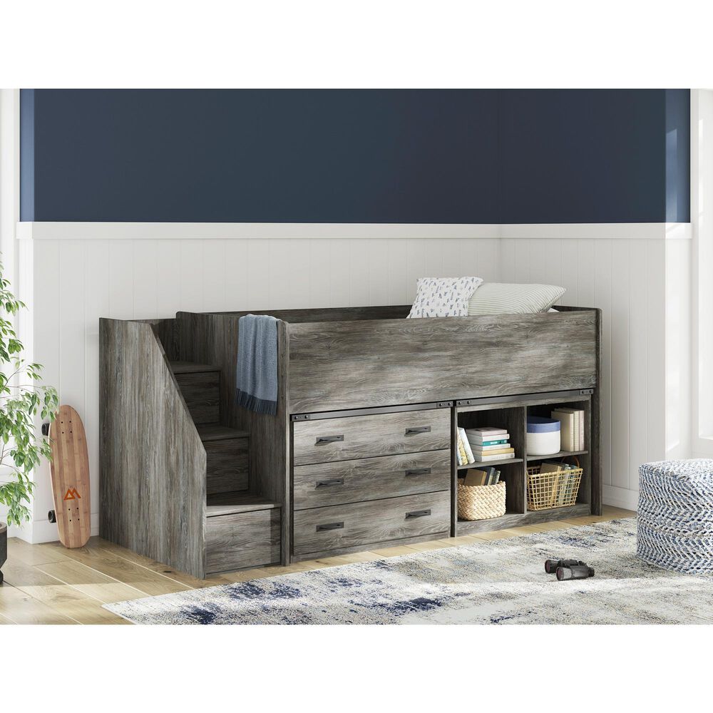 Ashley Frandern Twin Loft  Bed with Bookcase Storage in Gray, , large