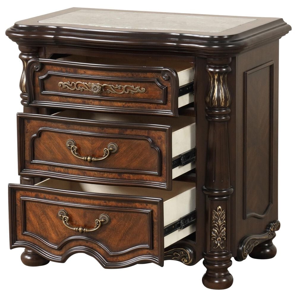 New Heritage Design Bella Note 5-Piece King Sleigh Bedroom Set in Mahogany Brown and Antique Gold, , large
