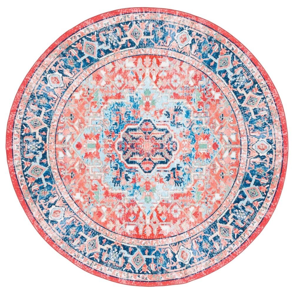 Safavieh Riviera 6"7" Round Navy and Red Area Rug, , large