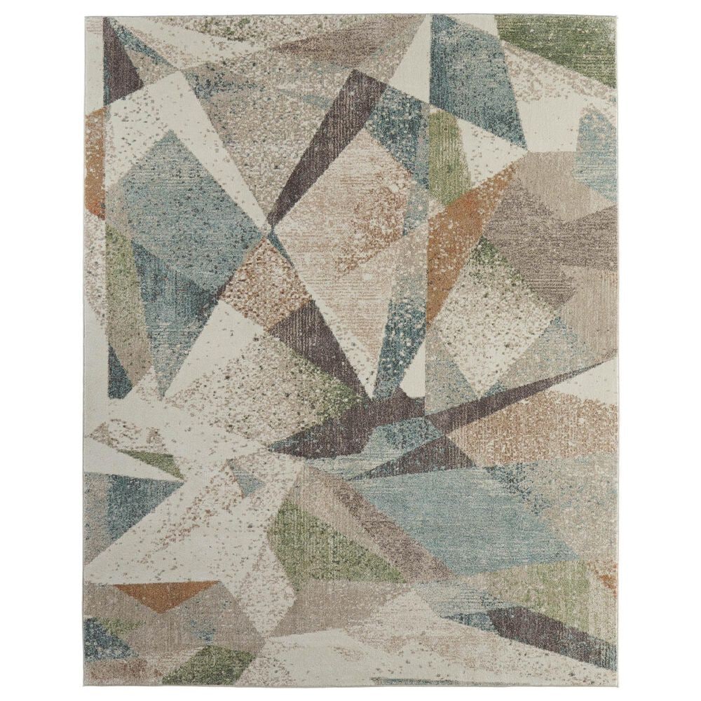 Feizy Eden Geometric Ivory and Multicolor 5" x 7"6" Area Rug, , large
