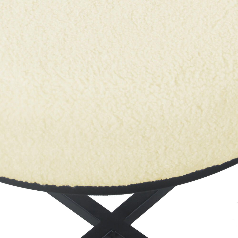Kinfine Round Faux Sheepskin Ottoman with Matte Black Leg in Cream, , large