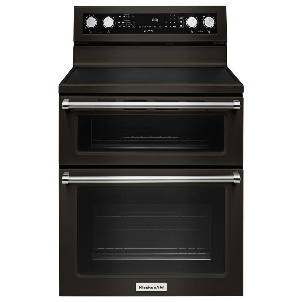 KitchenAid 30" Electric Double Oven Convection Range in Black Stainless, , large