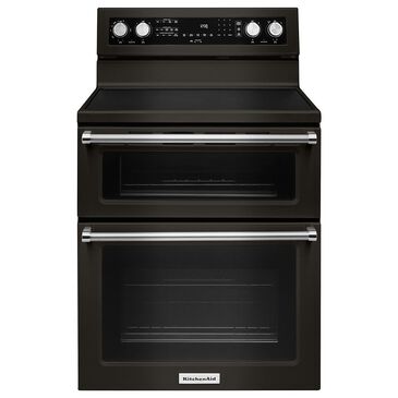 KitchenAid 30" Electric Double Oven Convection Range in Black Stainless, , large