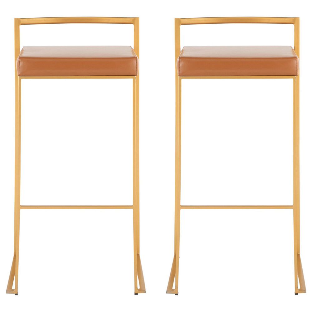 LumiSource Fuji 30" Stacker Bar Stool with Camel Upholstery in Gold (Set of 2), , large