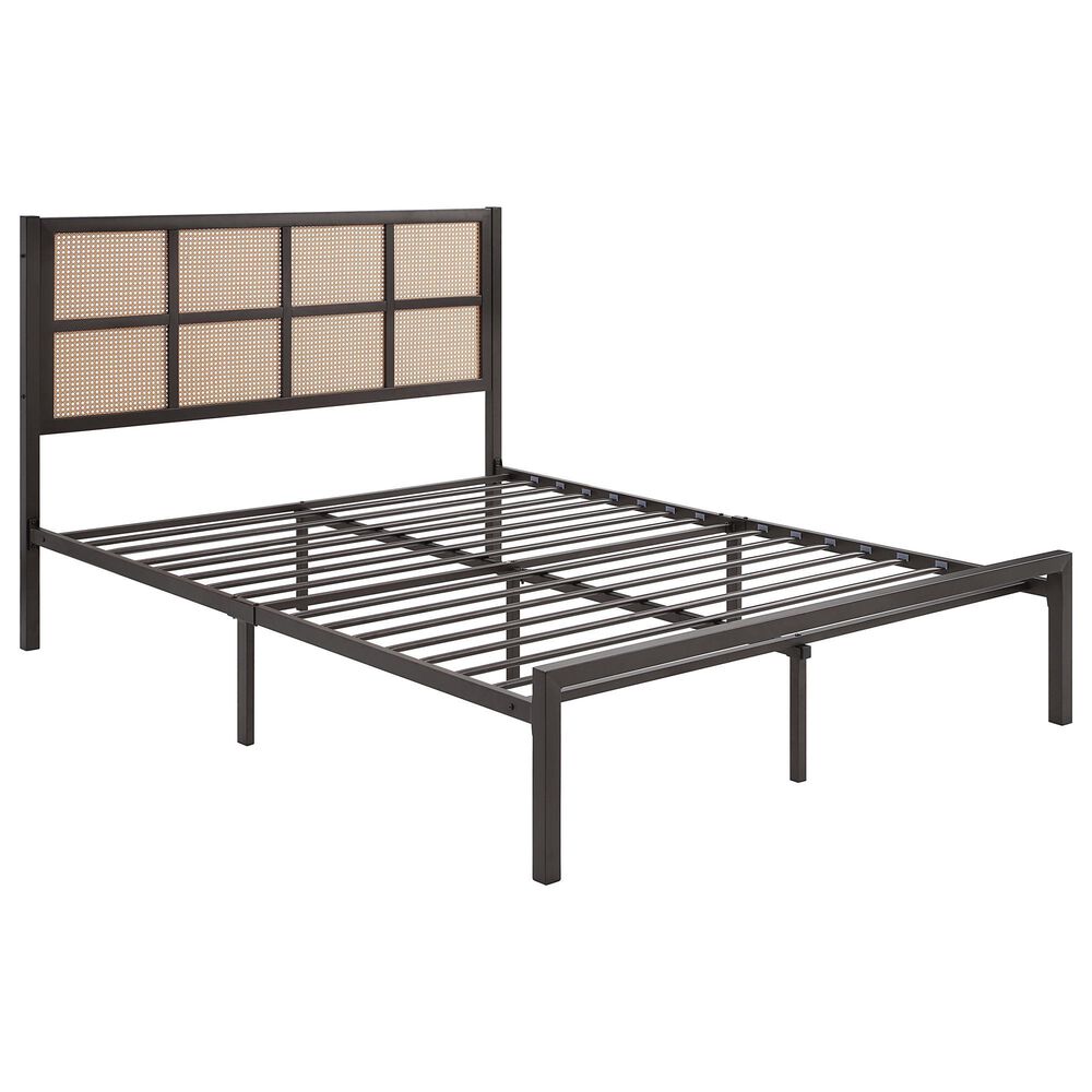 Hearth and Haven Full Platform Bed with Faux Cane Panel Headboard in Dark Bronze, , large