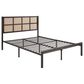 Hearth and Haven Full Platform Bed with Faux Cane Panel Headboard in Dark Bronze, , large