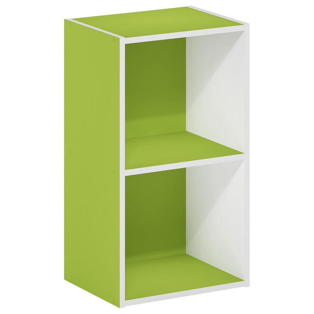 HOMLUX 2-Tier Open Shelf Bookcase in Green and White, , large