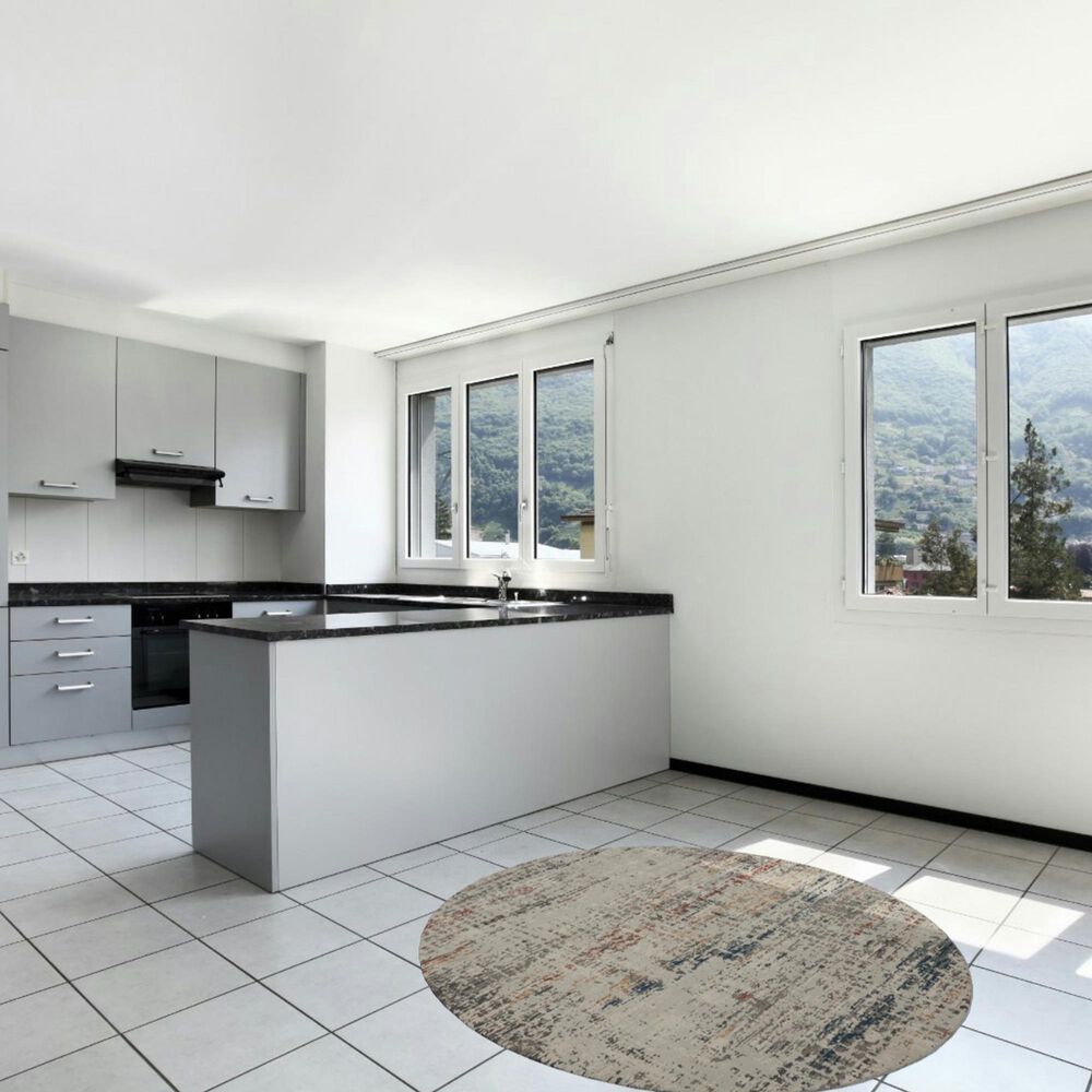 Nourison Rustic Textures Light Grey and Multicolor 7&#39;10&quot; Round Area Rug, , large