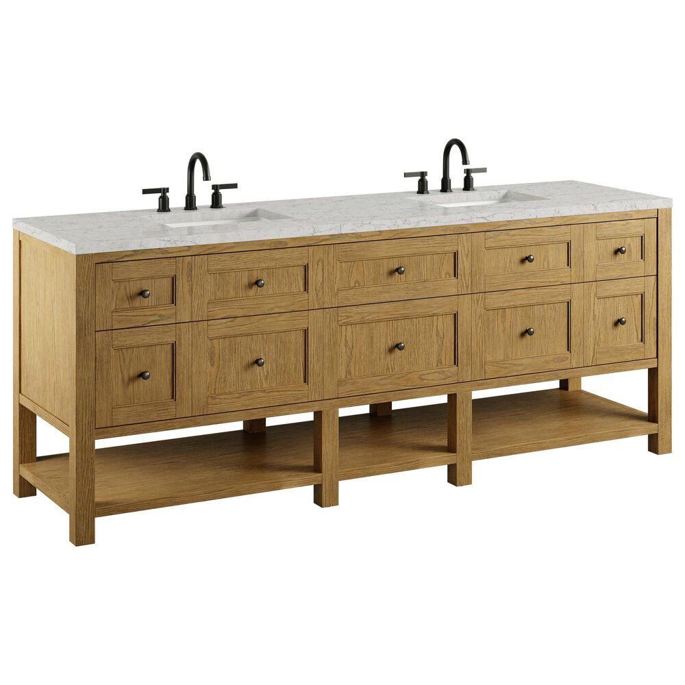 James Martin Breckenridge 84" Double Bathroom Vanity in Light Natural Oak with 3 cm Eternal Jasmine Pearl Top and Rectangular Sinks, , large