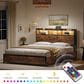 HOMLUX 4-Drawer Queen Storage Bed with LED Bookcase Headboard and Charging Station in Rustic Brown, , large