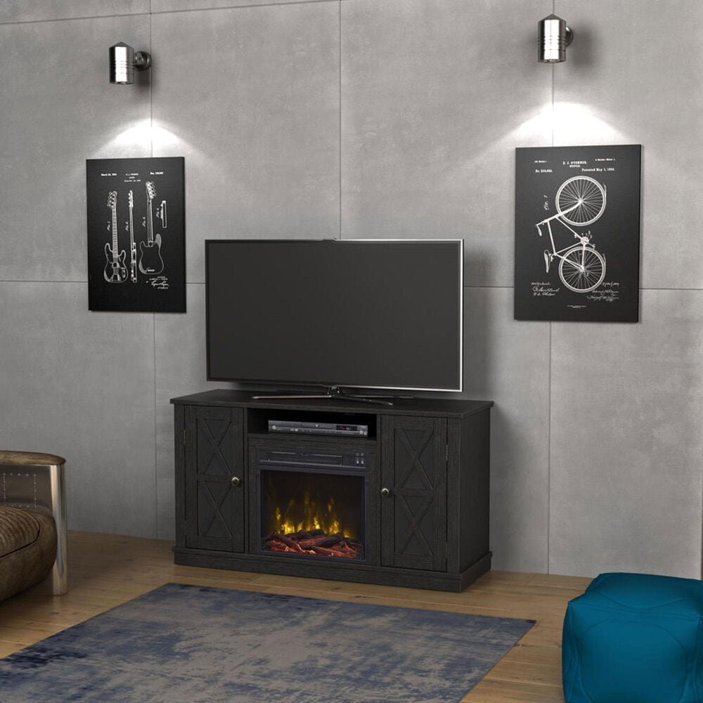 Fabio Flames 48" TV Stand with Electric Fireplace in Black, , large