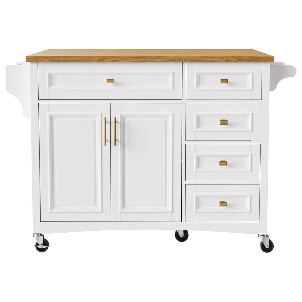 HOMLUX 52" Kitchen Island with Drop Leaf in White, , large