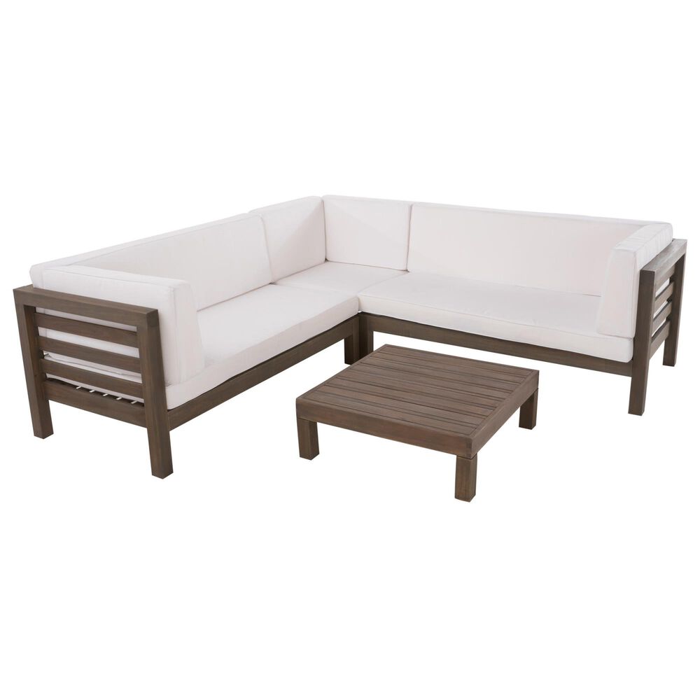 Noble House Oana 4-Piece Patio Sectional Set with White Cushion in Gray, , large