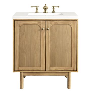 James Martin Vanities Laurent 30" Single Bathroom Vanity in Light Natural Oak with 3 cm White Zeus Quartz Top and Rectangular Sink, , large