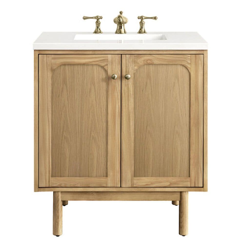 James Martin Vanities Laurent 30" Single Bathroom Vanity in Light Natural Oak with 3 cm White Zeus Quartz Top and Rectangular Sink, , large
