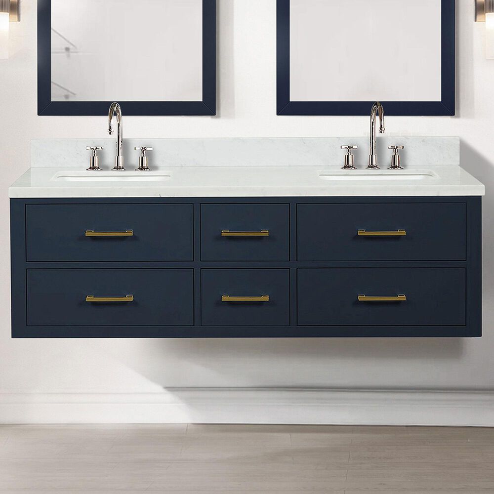 Lexora Home Castor 60&quot; Double Bathroom Vanity in Blue with 2 cm White Quartz Top and Rectangular Sinks, , large