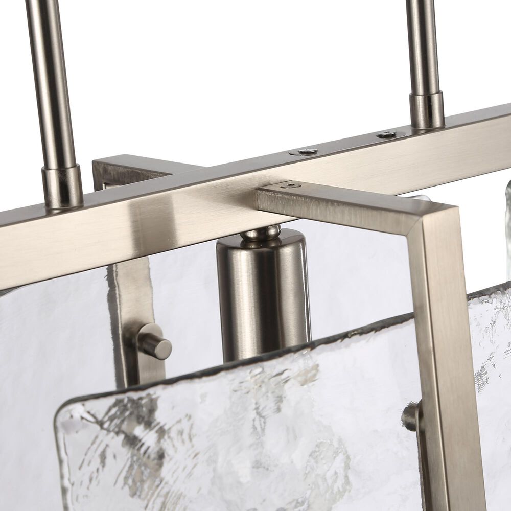 Golden Lighting Aenon 3-Light Wide Linear Pendant with Hammered Water Glass Shade in Pewter, , large