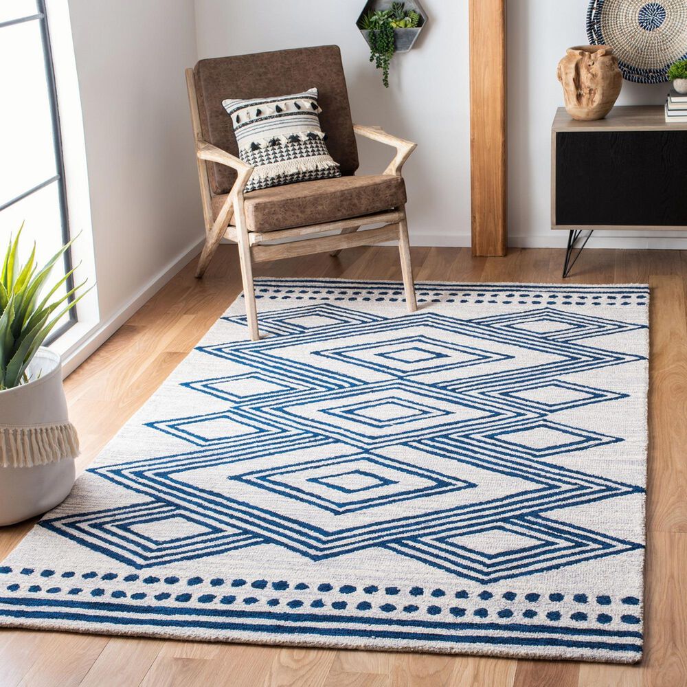 Safavieh Micro-Loop Southwestern 3&#39; x 5&#39; Ivory and Navy Area Rug, , large