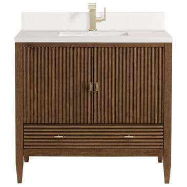 James Martin Vanities Myrrin 36" Vanity in Mid-Century Walnut with Single Hole and 3 cm White Zeus Quartz Top & Backsplash, , large