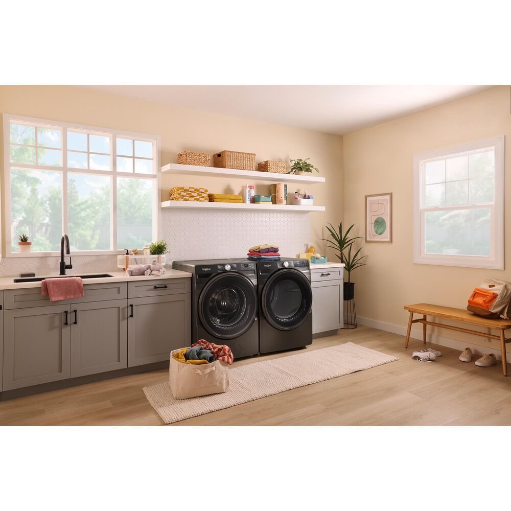 Whirlpool 4.5 Cu. Ft. Smart Front Load Washer and 7.4 Cu. Ft. Smart Gas Dryer Laundry Pair in Volcano Black, , large