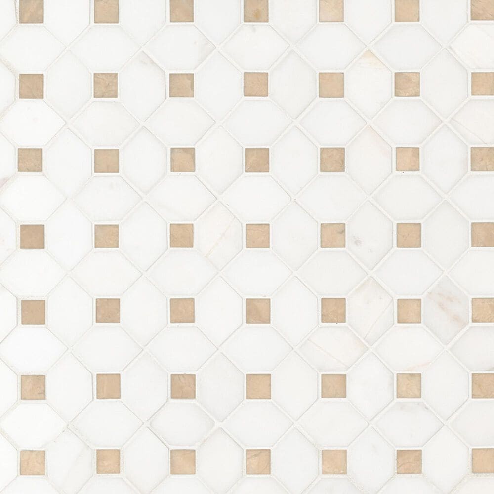 MS International Bianco Dolomite Crema Dotty 12&quot; x 12&quot; Marble Mosaic Sheet, , large