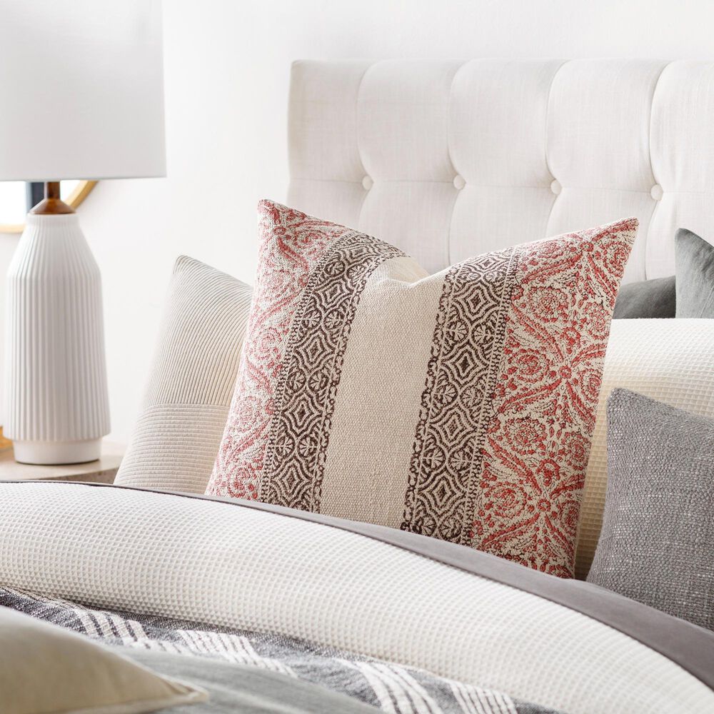 Surya Prisha 20&quot; x 20&quot; Throw Pillow in Rose, Dark Brown and Light Beige, , large