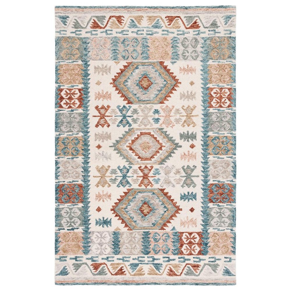 Safavieh Micro-Loop MLP475M 8" x 10" Ivory and Blue Area Rug, , large