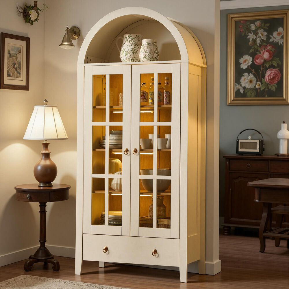 HOMLUX 71" Arched Curved Storage Cabinet in White, , large