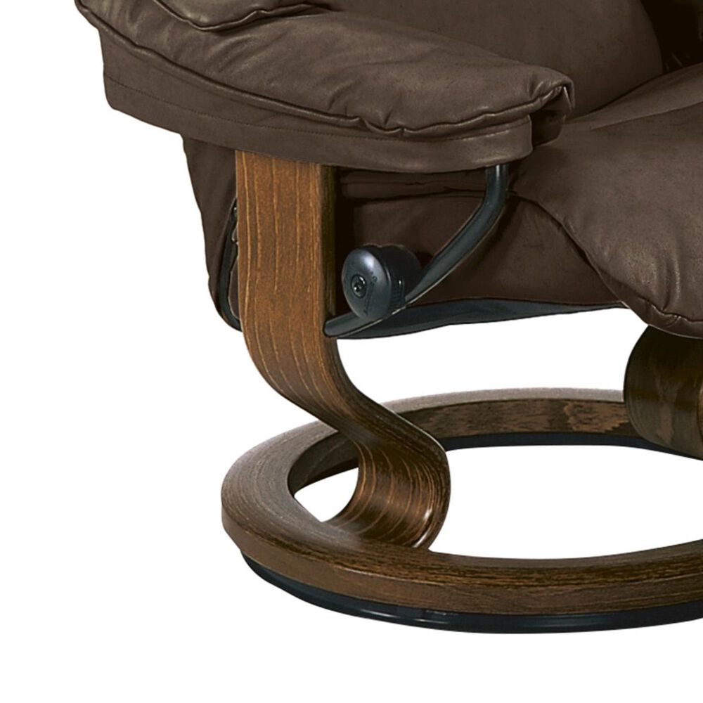 Stressless Medium Chair and Ottoman with Teak Classic Base in Paloma Chocolate, , large