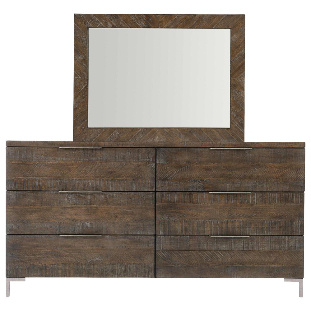 Bernhardt Logan Square 6 Drawer Dresser with Mirror in Sable Brown and Gray Mist, , large