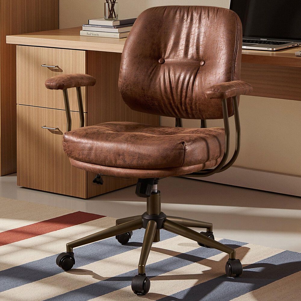 HOMLUX Executive Office Chair with Suede Fabric Cushion in Dark Brown, , large