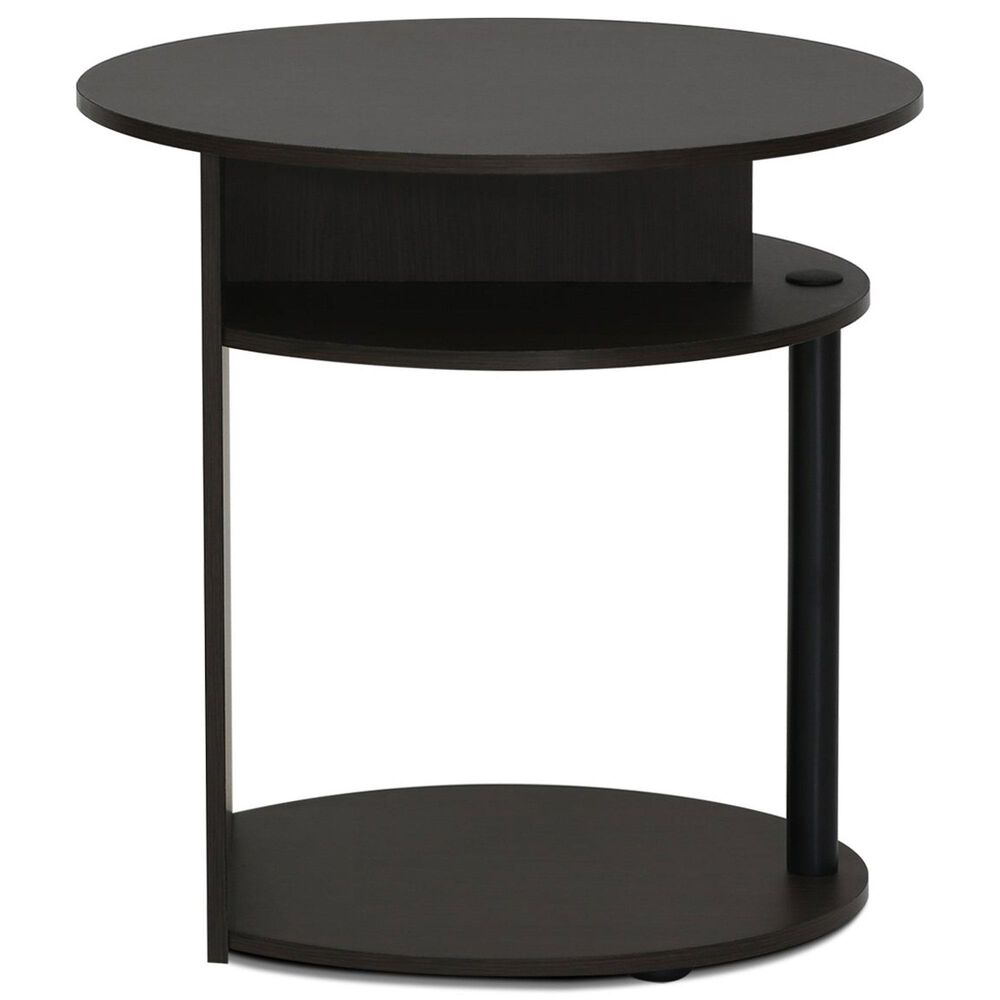 HOMLUX Oval End Table with Bookshelf in Walnut and Black, , large