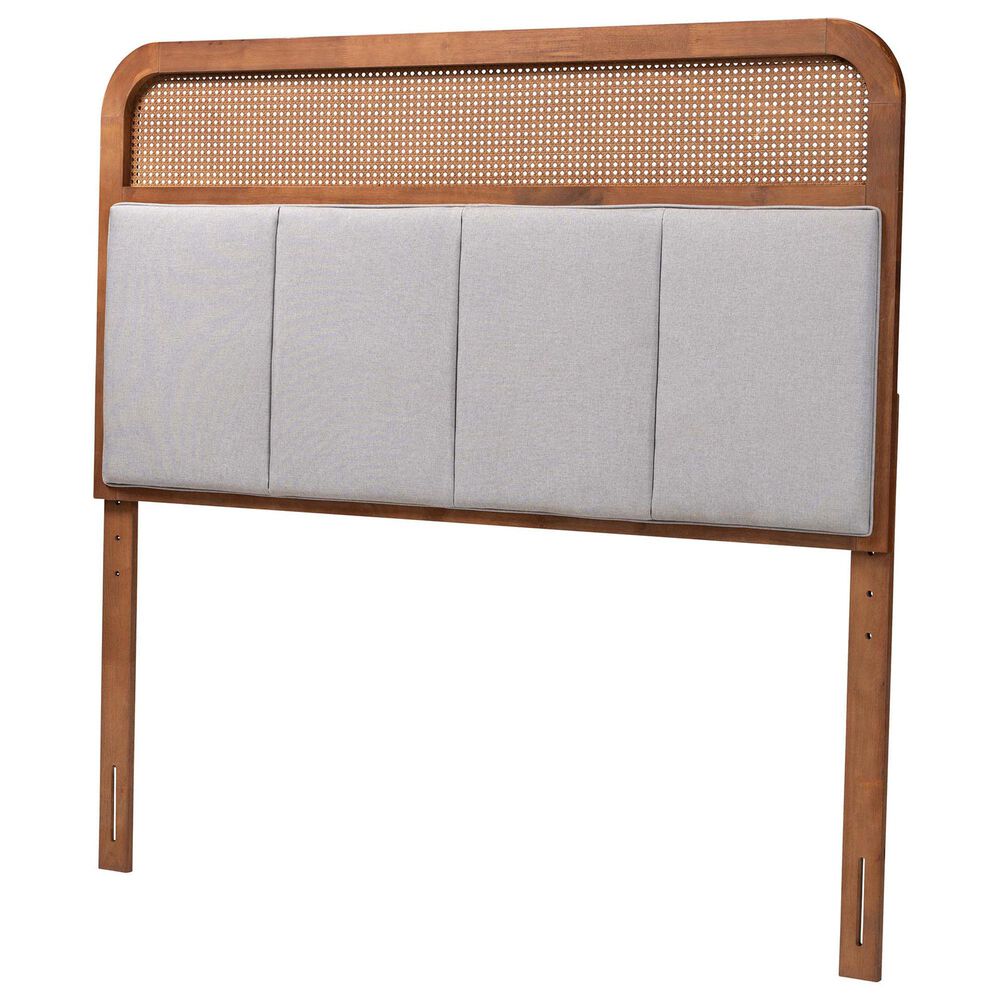Baxton Studio Esti King Panel Headboard with Light Grey Fabric in Ash Walnut, , large