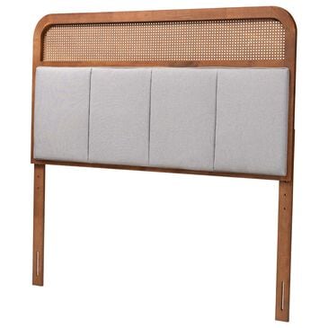 Baxton Studio Esti King Panel Headboard with Light Grey Fabric in Ash Walnut, , large
